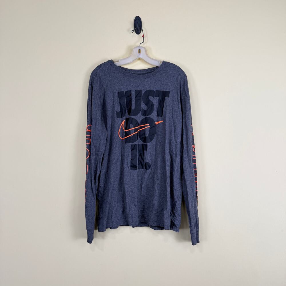 Nike Shirt Adult Gray Black Just Do It Swoosh Long Sleeve Casual Mens Size XL